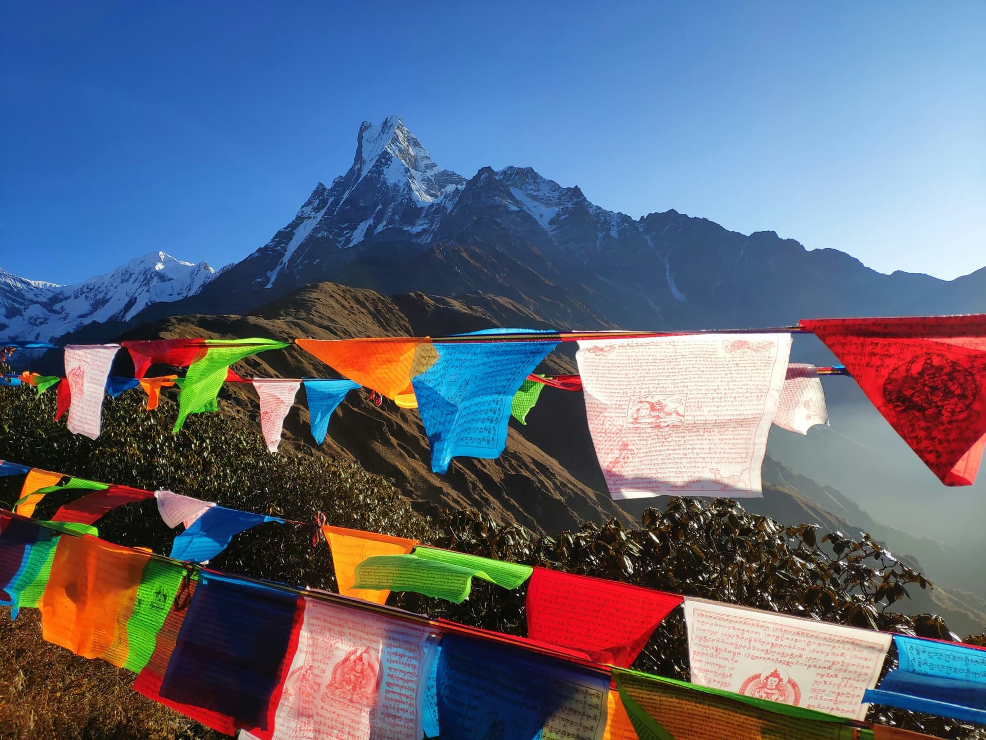 Nepal mountains with prayer flags